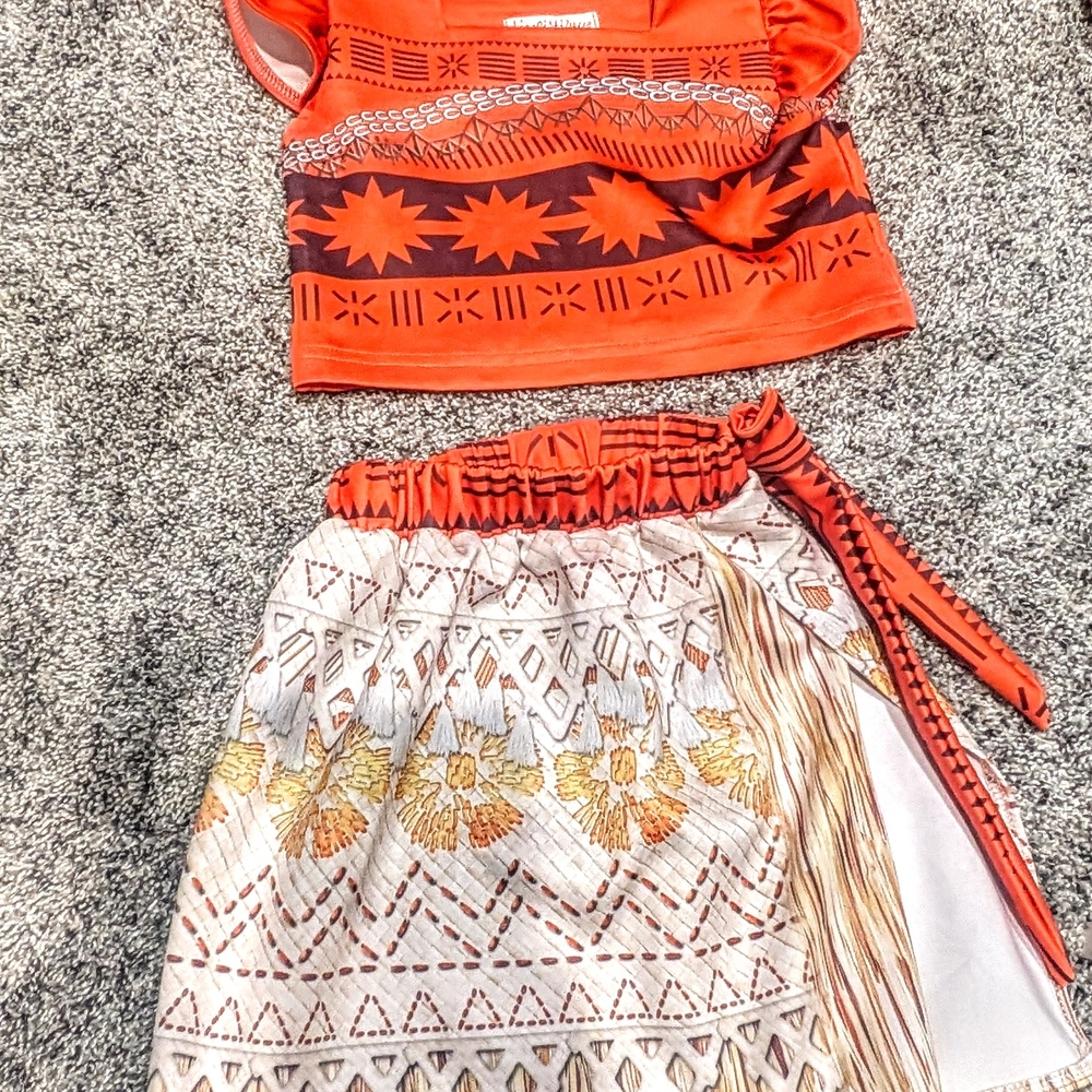 Orange and White Patterned Two-Piece Outfit